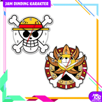 JAM DINDING KARAKTER KAYU UNIK ANAK ANIMASI ONE PIECE STRAW HAT TOPI JERAMI LUCU MESIN SENYAP