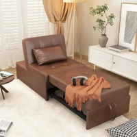 Convertible Chair Bed Sleeper, Pu Leather 4 in 1 Single Sofa Folding Chair Ottoman, Pull Out Small Couch Ottoman Bed