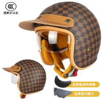 3C認證機車皮盔四季通用男女款復古摩托車頭盔踏板電動車半盔