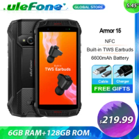 Ulefone Armor 15 6GB+128GB 2.4G/5G WLAN Rugged Phone Android 12 Built-in TWS Earbuds Smartphone 6600mAh NFC Mobile Phones