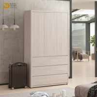 WAKUHOME 瓦酷家具Miller清新簡約白榆木4x7尺六抽衣櫃-寬120*深57*高202cm