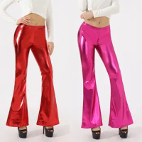 Pu Leggings Women Fashion Tight Pants Bright Leather Flare Pants Disco Flare Pants Plus Size Stretch Shiny Legging