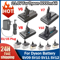 6000mAh 21.6V for Dyson V6 V7 V8 V10 Rechargeable battery SV09 SV10 SV11 SV12 handheld Vacuum Cleaner Battery charger adapter