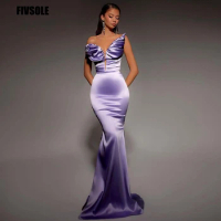 Fivsole Sleeveless Purple Satin Evening Dresses Formal Party Dresses Mermaid Pleat Evening Gowns Vestidos De Noche Prom Gowns