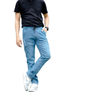 Celana Jogger Jeans sobek 02 Pria Polos slimfit Denim Karet Nyaman Soft Panjang Skinny Hitam Dewasa 