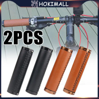 2pcs Grip Sepeda Kulit Asli Coklat Double Ring Lock Model Vintage Kualitas Premium