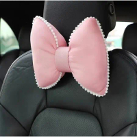 Bantal Kepala Leher Jok Mobil Renda Ribbon Pastel Lace Pink Renda