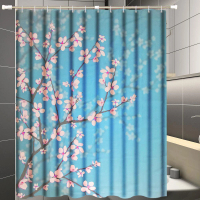 櫻花繽紛時尚浴簾+伸縮桿組