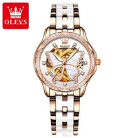 OLEVS 6622 Automatic Mechanical Watch For Women Butterfly Design Waterproof Ceramic Strap Girl Top Brand Luxury Reloj Para Mujer