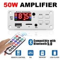 Handsfree 50W Amplifier DIY MP3 Decoder Board DC 12V Bluetooth 5.0 USB FM AUX 3.5mm TF Radio For Car Music Speaker Recording