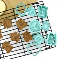 6pcs Monster Cookie Cutter Set Plunger Biscuit Cake Fondant Stamp Cake Decorating Tool Handmade Baking Accessories for Halloween