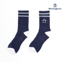 【Munsingwear】企鵝牌 男款深藍色LOGO印花撞色彈力運動襪 MGRL0201