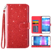 Solid Color Glitter Flip Cover Leather Wallet Phone Case For Huawei P50 P40 P30 P20 P10 Plus P9 P8 Pro Lite Nova 7 6 SE 7i 3E 4E