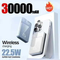 Hot 30000mah Magnetic Wireless Charger Power Bank 22.5w Fast Charging For Iphone15 14 Huawei Xiaomi Samsung Mini Powerbank