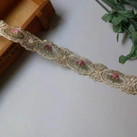 2 Yards Strip Lace Trim Embroidery Rose Flower Ribbon for Sofa Curtain Trimmings Mesh Dress Costumes Lace Fabric 3cm DIY