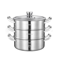 304 Stainless Steel Soup Pot with Induction Cooker Gas Household Multi-Layer Steamer
