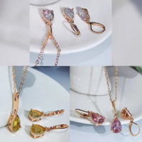 CC Water Drop Earrings For Women Pink Cubic Zirconia Wedding Engagement Jewelry Rose Gold Plated Dangle Earring CCE624