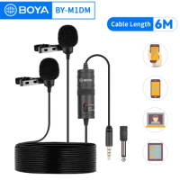 BOYA BY-M1DM 3.5mm Dual Lavalier Microphones Condenser Clip-on Lapel Mic for Smartphone Camera Laptop DSLR Live Streaming Vlog