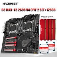 MACHINIST X99 Dual CPU Motherboard Xeon Kit Set LGA 2011-3 E5 2698 v4 Processor ECC DDR4 4*32GB Memory E-ATX M.2 NVME ssd D8 MAX
