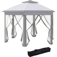 Gazebo 13' X 13' Pop Up Canopy, Hexagonal Canopy Shelter With 6 Zippered Mesh, Event Tent With Strong Steel Frame For Canopy