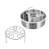 3 Pieces Stainless Steel Steamer Basket Durable Cooker Accessories with Removable Dividers for 5/6/8 Qt Instant Pot