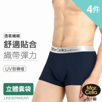 MarCella 瑪榭 4件組-輕柔織帶抽針平口褲(囊袋設計/透氣/男內褲)