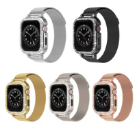 Stainless steel Strap+Protector Case All-in-one watch band For Apple Watch Band 8 45mm 44mm 41/40mm Bracelet series 8 4 5 6 se 7
