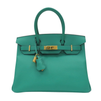 【二手名牌BRAND OFF】HERMES 愛馬仕 綠色 Epsom皮革 Birkin 30 柏金包 手提包 Z刻 金扣