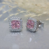 1.50ct x 2 Halo Pink Cushion Cut Diamond Simulated S925 Sterling Silver Earring