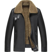 Men's Shearling Coat Black Color Flight Jacket B3 B2 100% Genuine Sheepskin Coat Leather Jacket For Men Lambskin Fur Coat