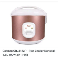 Cosmos CRJ-3123P Rice Cooker Nonstick 1.8L 400W 3in1 Alat Memasak Menghangatkan dan Mengukus Panci A