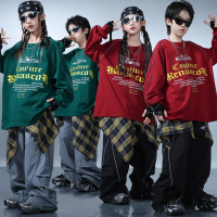 Children's Street Dance Outfit Kids Angora Red Trendy Cool Sweatshirt Boys Hip Hop Set Girls Jazz Da