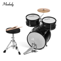 Muslady 3-Piece Drum Set Drums Kit Percussion Instrument with Cymbal Drumsticks Adjustable Stool for Kids Children Beginners