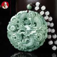 Natural barang jadeite uang naga merek zodiak naga liontin es giok kalung liontin pria dan wanita gr