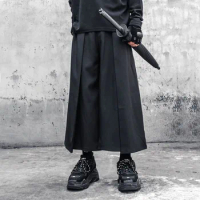Autumn Dark Yamamoto Japanese Loose Plus Size Wide Leg Pants Culottes Eight Pants Samurai Pants Men