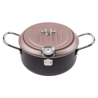 【TAMAHASHI】食彩亭 鐵製附蓋濾油式油炸鍋20cm(附溫度計-電磁爐可用)