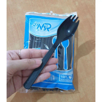 (25pcs) Sendok Plastik 2 in 1/ Sendok Garpu Plastik 2 in 1