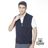 【Lynx Golf】korea男款山貓膠標後背沖孔透氣拉鍊口袋無袖背心(黑色)