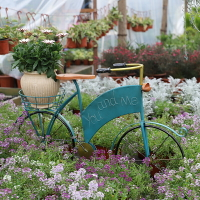 鐵藝做舊藍色自行車花架 庭院花園裝飾品造景雜貨擺件
