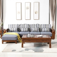 沙發 沙發椅 現代新中式胡桃木實木沙發組合 轉角L型貴妃轉角沙發客廳家具