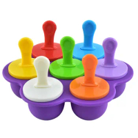 7-Holes DIY Ice Cream Pops Mini Silicone Mold Food Grade Baby Fruit Shake Ice Cream Reusable Popsicle Home Kitchen Tools,1Piece