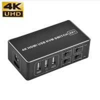 4 port HDMI KVM Switch 4K USB HDMI Switcher 4 in 1 out 4KX2K/30HZ win10/8/mac os. PC laptop HDTV Projector