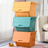 ECHOME Plastic Flip Cover Storage Box Versatile Multi-purpose Toy Organizer Clothes Box and Snack Basket for Home Organization