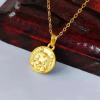 Pure 24K Yellow Gold Pendant Women 999 Gold Dragon Round Necklace Pendant