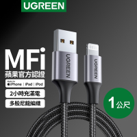 綠聯 iPhone充電線 MFi認證 Lightning對USB連接線 快充 深空灰 金屬編織版 (1 公尺)