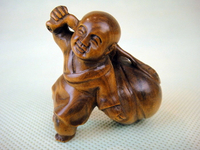 木檀世家黃楊木雕刻件手玩件 蟠桃小和尚茶寵壽桃小童子手把件