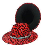 Red leopard print ladies fedora jazz hat unisex fedora spring milliner church hat rock hat wholesale rock fedora балаклава