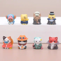 8pcs/set One Piece Anime Figure Luffy Chopper Usopp Zoro Shanks Ace Sabo Q Version Animal Pirate Cat Collectible Model Toys Doll