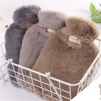 2000ml Winter Plush Protective Case For Hot Water Bottle Removable Cover Cold-Proof Warm Faux Fur Fleece Heat Preservation Cover
