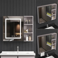 Nordic Aluminum Alloy Bathroom Mirror Cabinet Waterproof Modern Simple Bathroom Mirror Box Toilet Wall Hanging Mirror